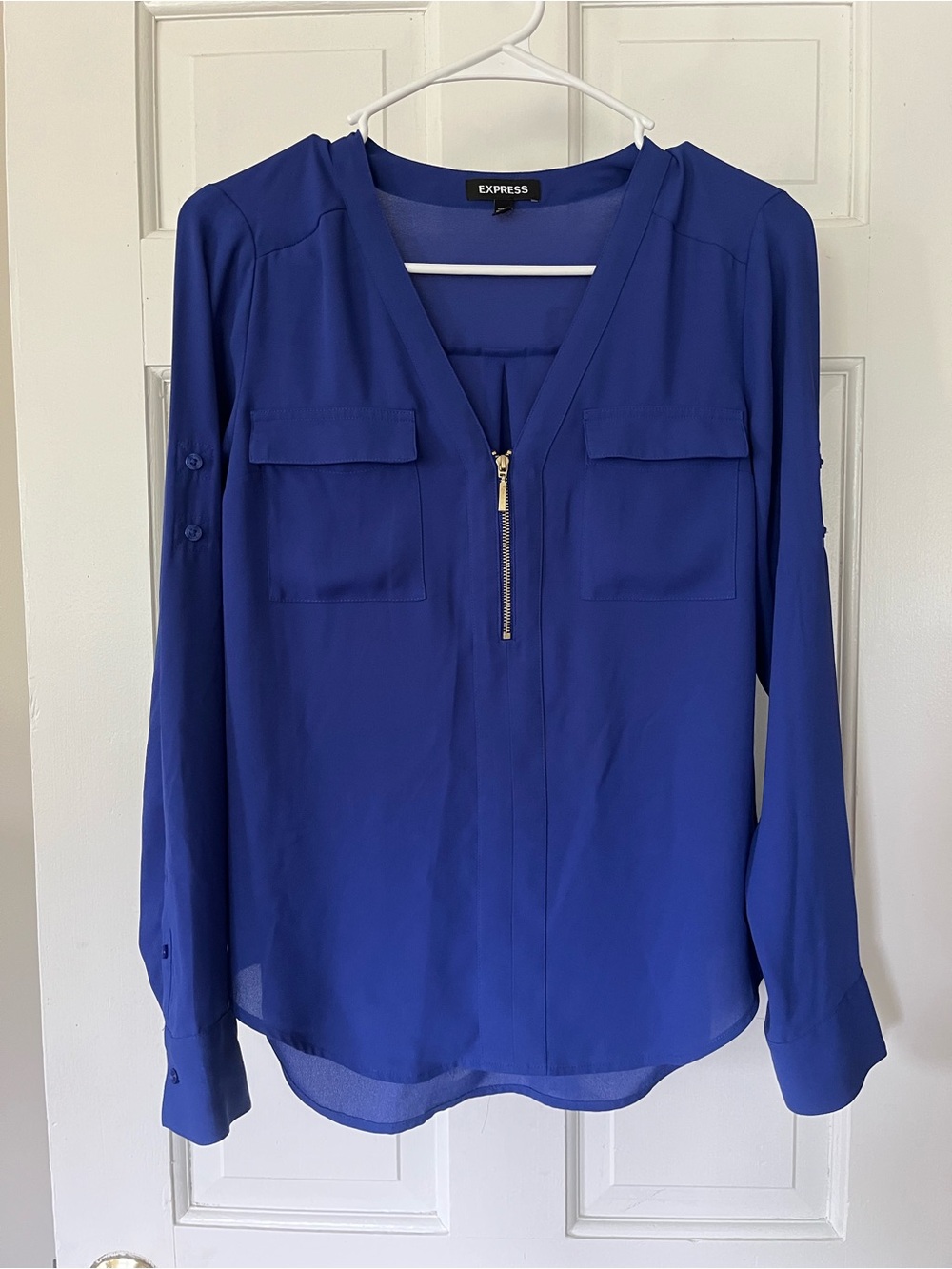 Express Women's Cobalt Blue Zip-Front Blouse